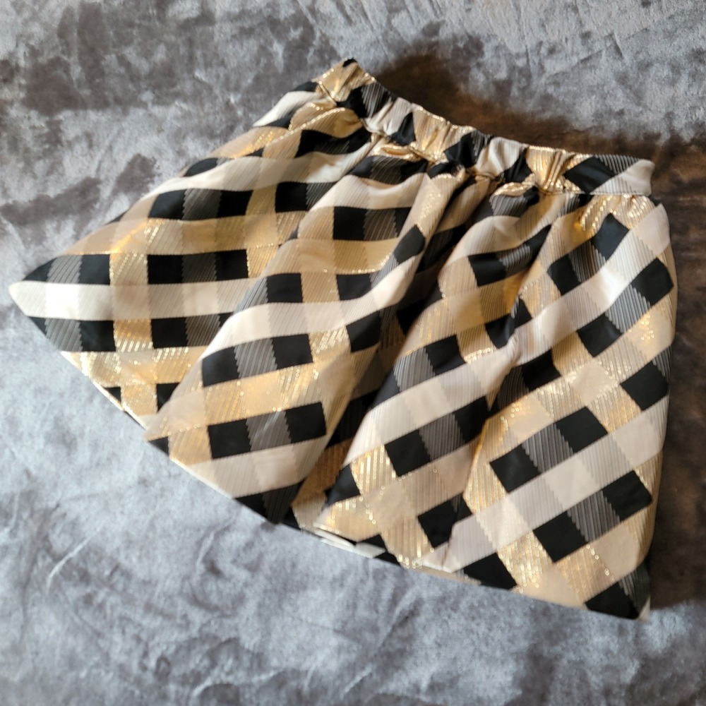Gymboree Plaid w/Bow Skirt Girls 8 Adj Gold Black Excellent Metallic Holiday 844
